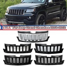 Satin/Black/Chrome Front Mesh Grille For 2011-2013 Jeep Grand Cherokee Overland