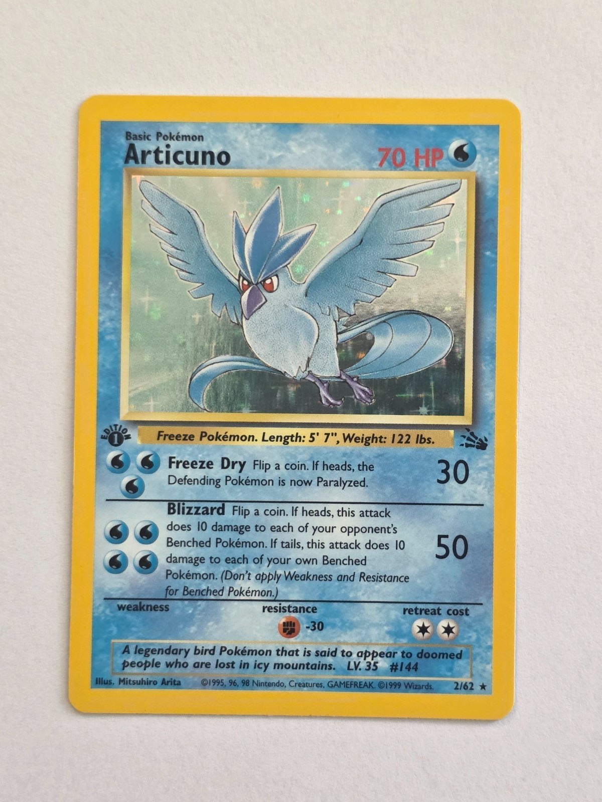 1st Edition Articuno 2/62 Fossil Set Holo Pokemon Card WOTC 1999 - EX/Near Mint