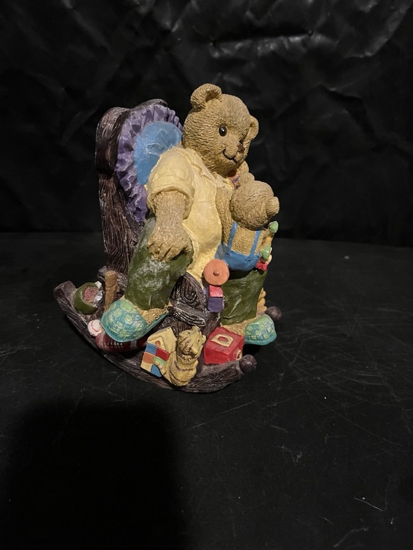 Musical Teddy Bear Resin Figurine w/ Rocking Chair, Multicolor, Small