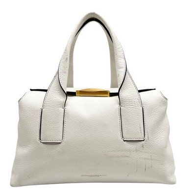Donna Karan Brilliant White Pebbled Leather Amagansett Convertible Satchel Bag