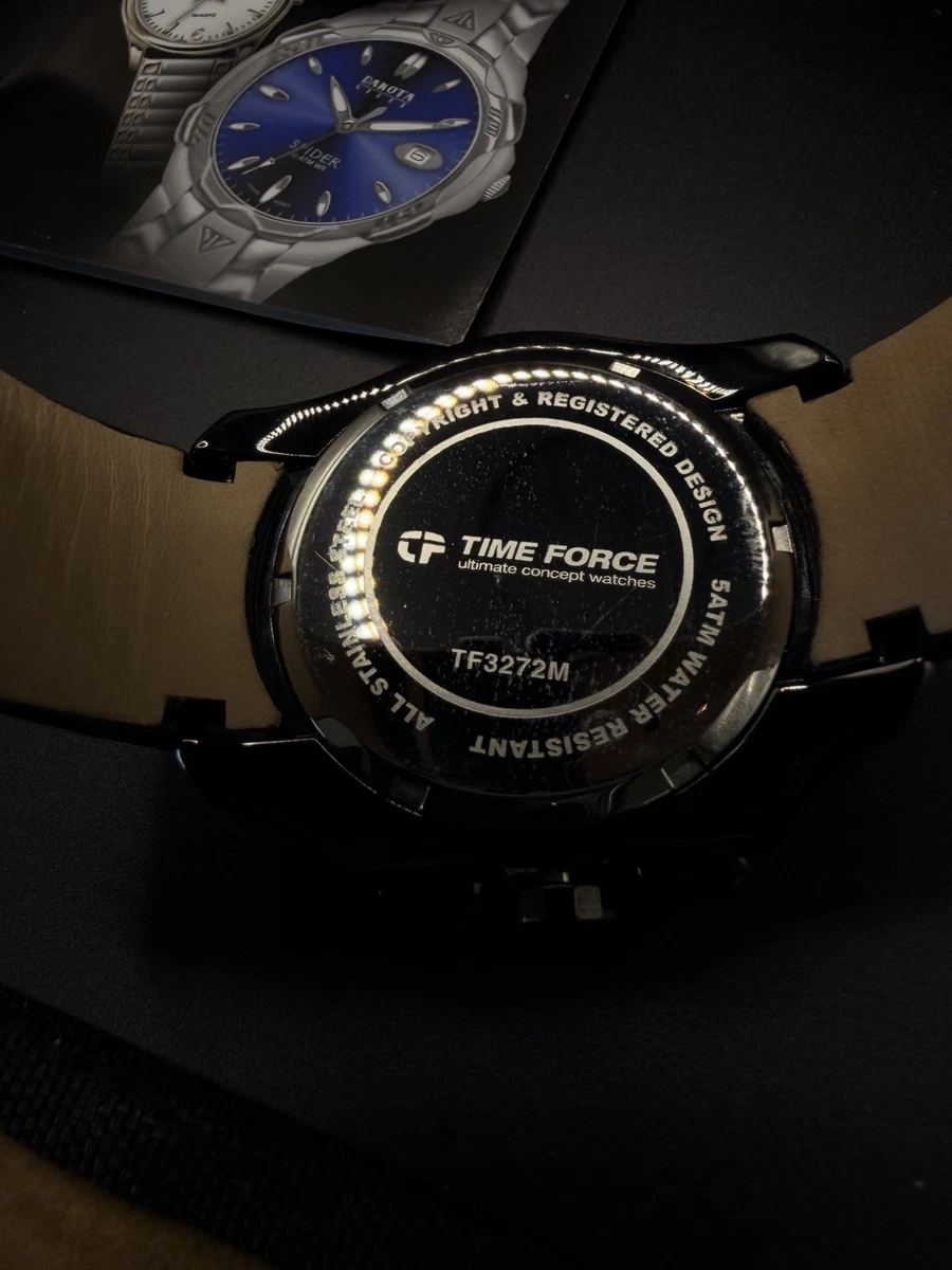 Time Force TF3272M Men's Quartz Chronograph Tachymeter Black Dial Leather Box