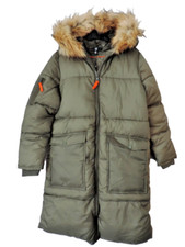 Missguided Khaki Oversized Faux Fur Hood Padded Jacket Size Uk 6 Dh100 Ww 10