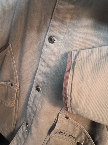 Columbia Men's Canvas Jacket Khaki, Leather Trim, Flannel Lined, Chore Size XL - Picture 9 of 24