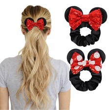 Women's Sequins Hair Bow Scrunchies, Velvet Mouse Ear Hair Ties for Ponytail,