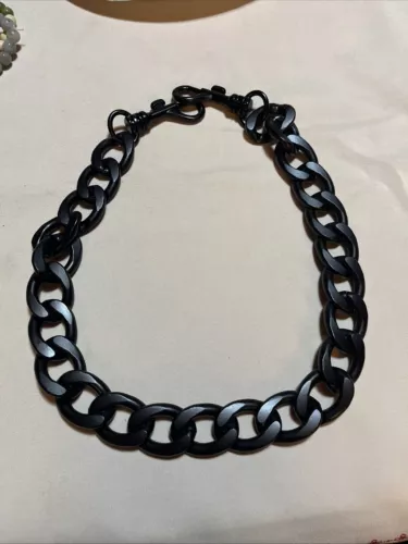 Funky Chunky Black Chain Choker Statement Necklace Goth 20”