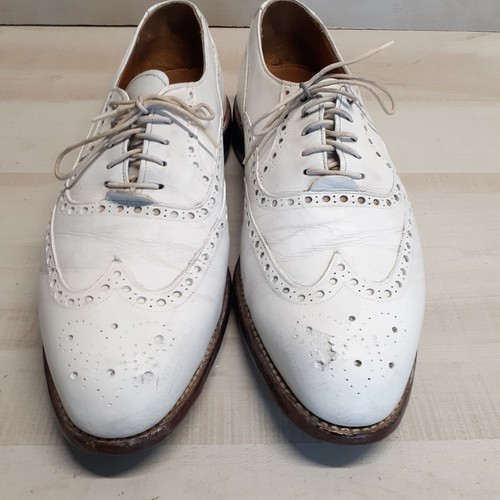 Johnston Murphy Aristocraft Wingtip Leather Sole White Golf Shoes Mens 9.5 D/B - Picture 3 of 23