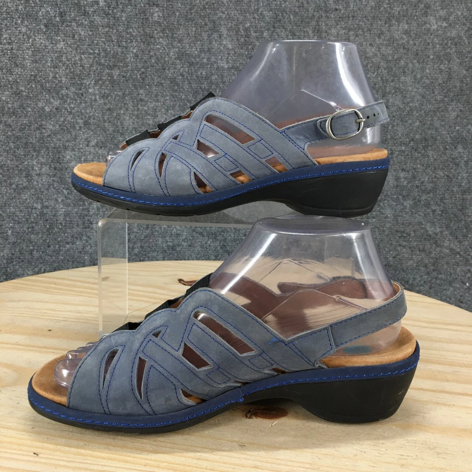 Spring Step Sandals Womens 38 Casual Open Toe Slingback Wedge Blue Leather - Image 2 of 4