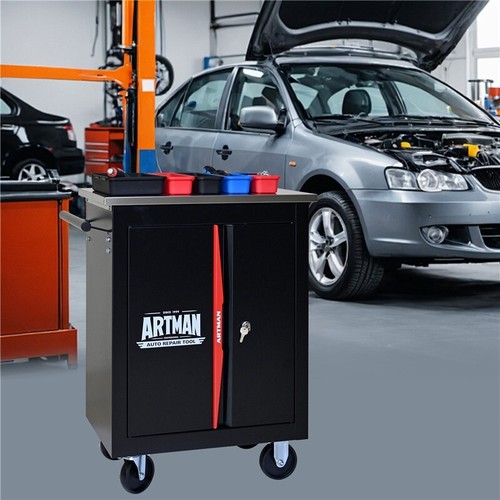 Rolling Tool Cart Double-Door Clapboard Tool Storage Cabinet with Lock & Key - Picture 12 of 15