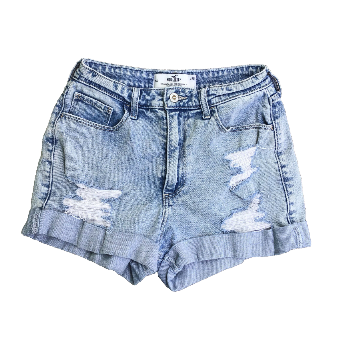 Hollister Curvy Ultra High Rise Mom Shorts Jean Denim Waist 28