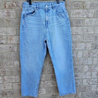 American Eagle Mom Jeans Womens 10 Short Blue High Waist Stretch Medium  Wash