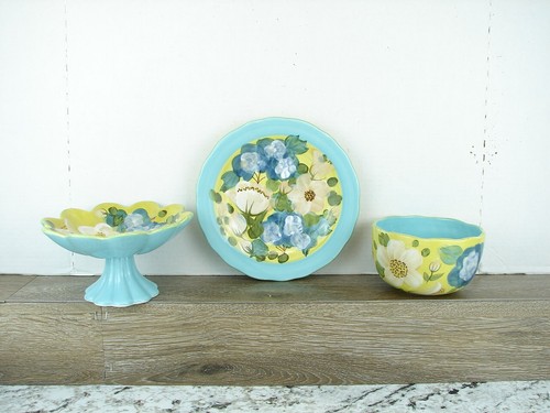Certified International 3 Piece Set California Garden Compote Dish, Bowl, Plate - Picture 2 of 6