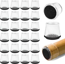 24 Pack Small Silicone Chair Leg Floor Protectors Clear/Black Table Feet Caps