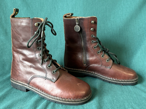 BORN Women's Combat Boots Size 8M Brown Leather Lace Up Zipper Boots *COOL
