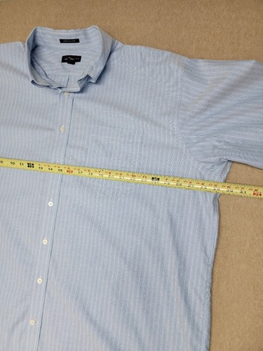 LANDS END Camicia Uomo 19-35 Blu Manica Lunga Bottoni NO IRON Oxford - Foto 4 di 6