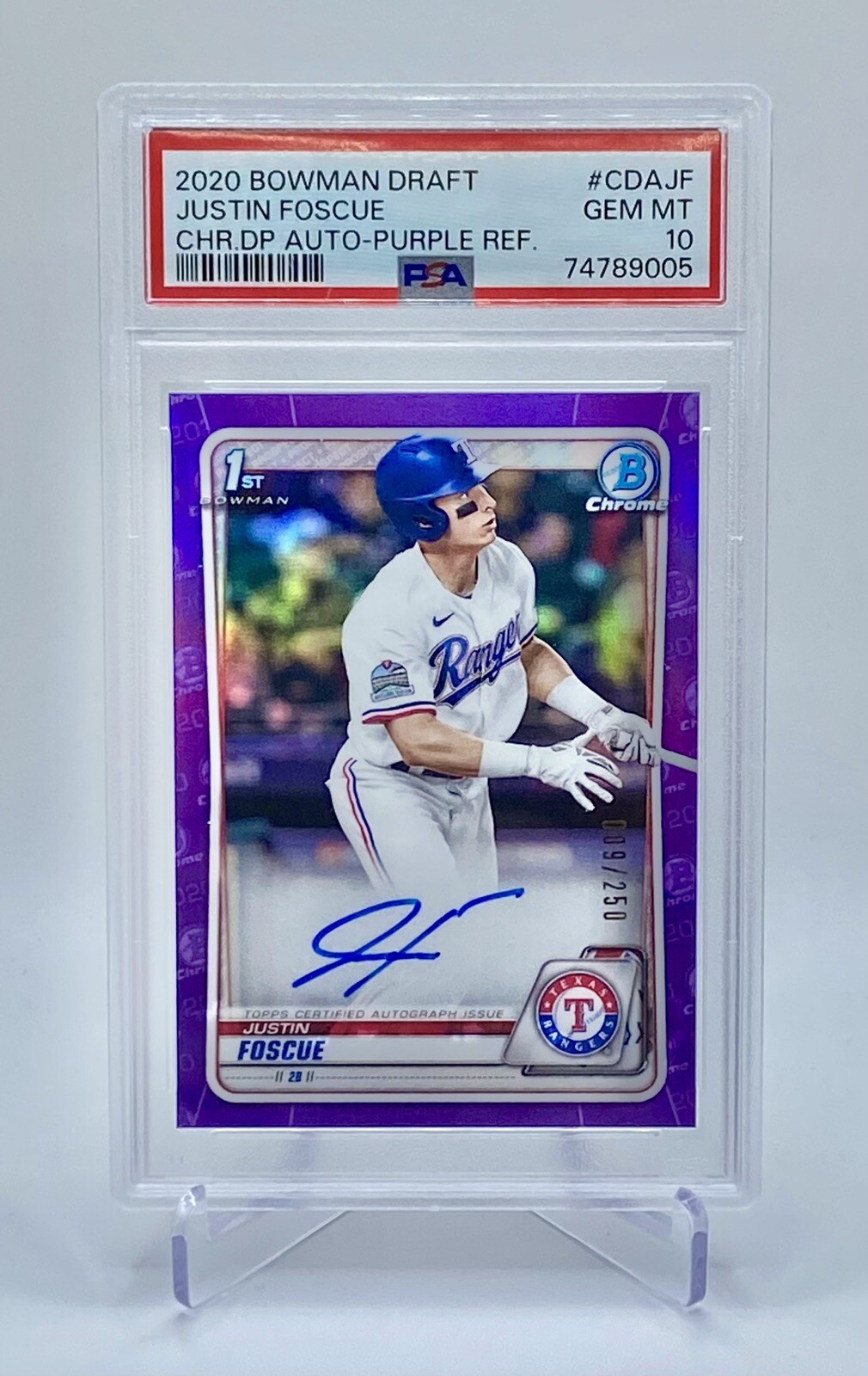 PSA 10 Justin Foscue 2020 Bowman Draft Chrome 1st Auto RC Purple Refractor /250