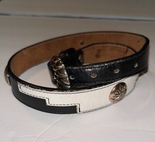 Justin Vintage Black White Leather Belt Aztec Conchos Sz 26 Navajo Stitching