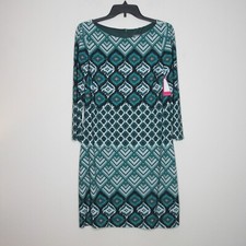 NWT Vince Camuto Women's 3/4 Sleeve Green Geo Print Knee Length Dress 10 B45