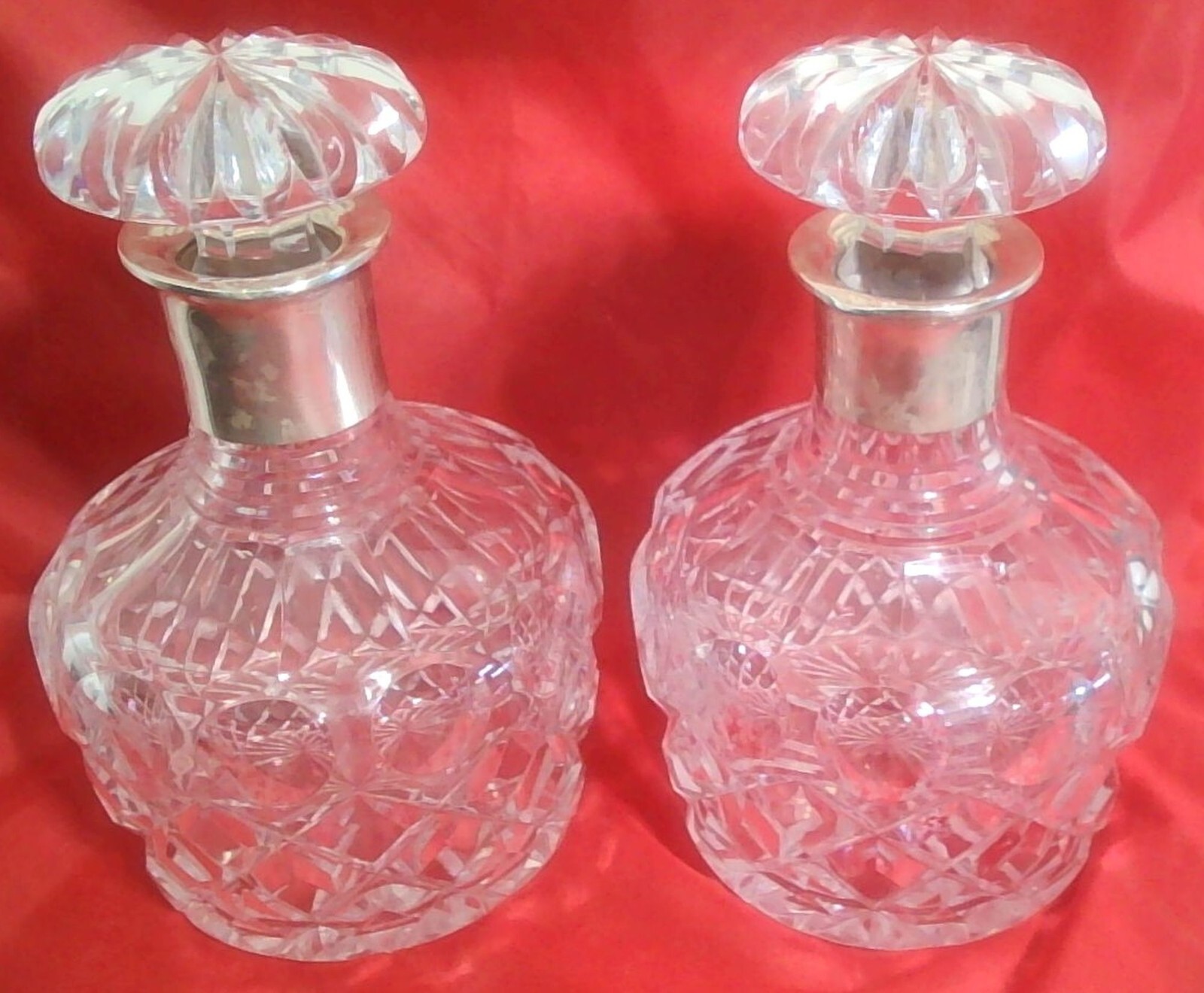 Pair BIRKS STERLING Cut Lead Glass Decanters eBay