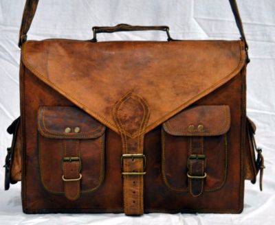 New Large Men Real Vintage Brown Leather Messenger Shoulder Laptop computer Bag