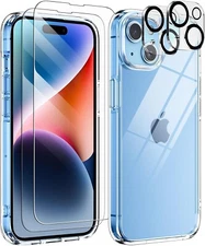 5 in 1 for iPhone 15 Case with 2 Tempered Glass Screen Protector 2 Camera Lens