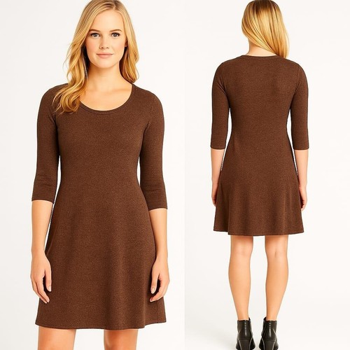 Karen Kane Brown Dress Casual A-Line 3/4 Sleeve Comfort Knit Medium Nwot