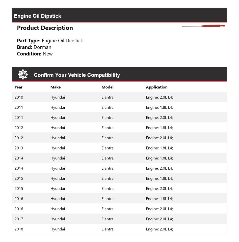 For 2010-2018 Hyundai Elantra Dorman Engine Oil Dipstick 2011 2012 2013 2014 - Image 2 of 4