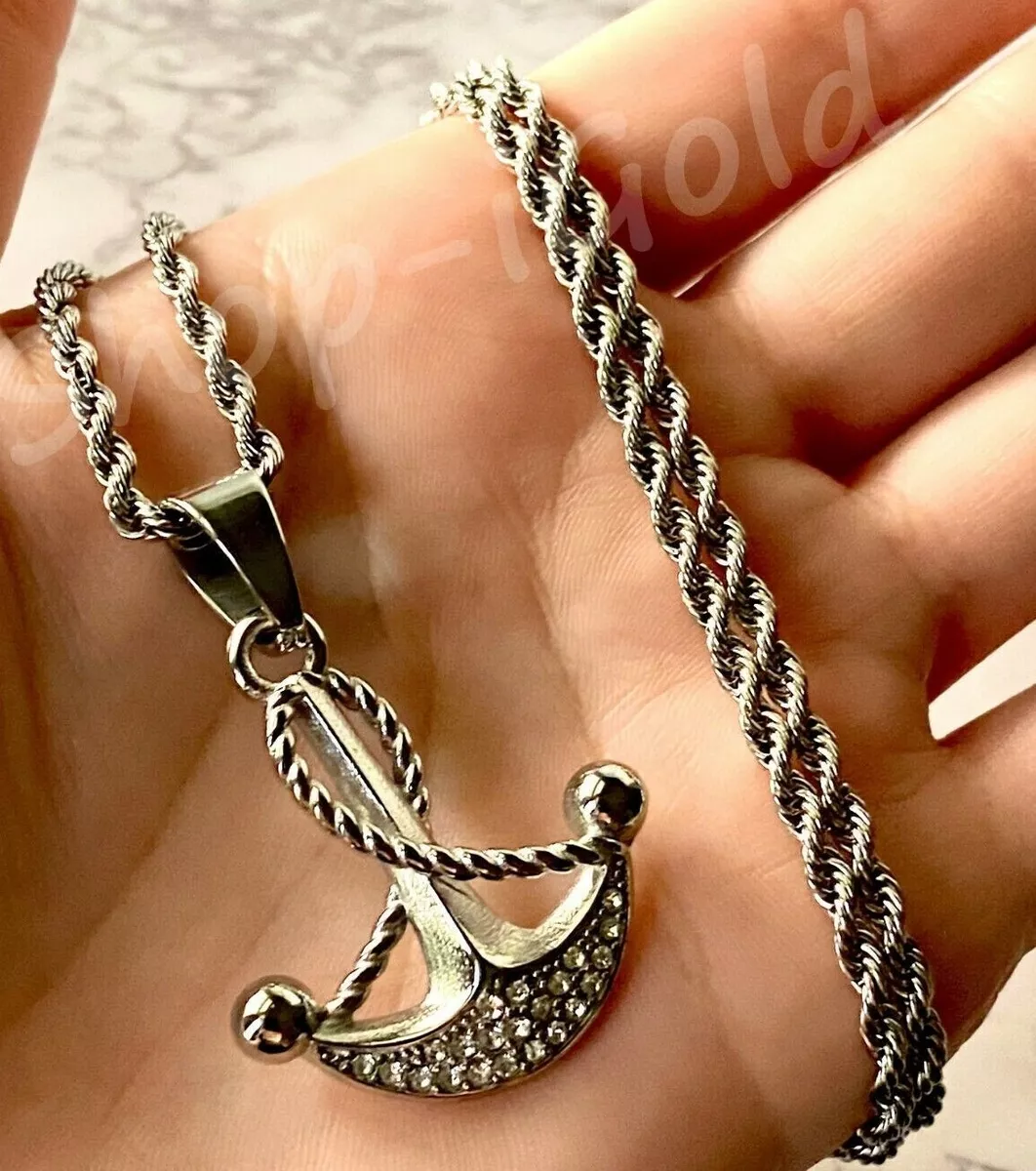White gold anchor pendant deals