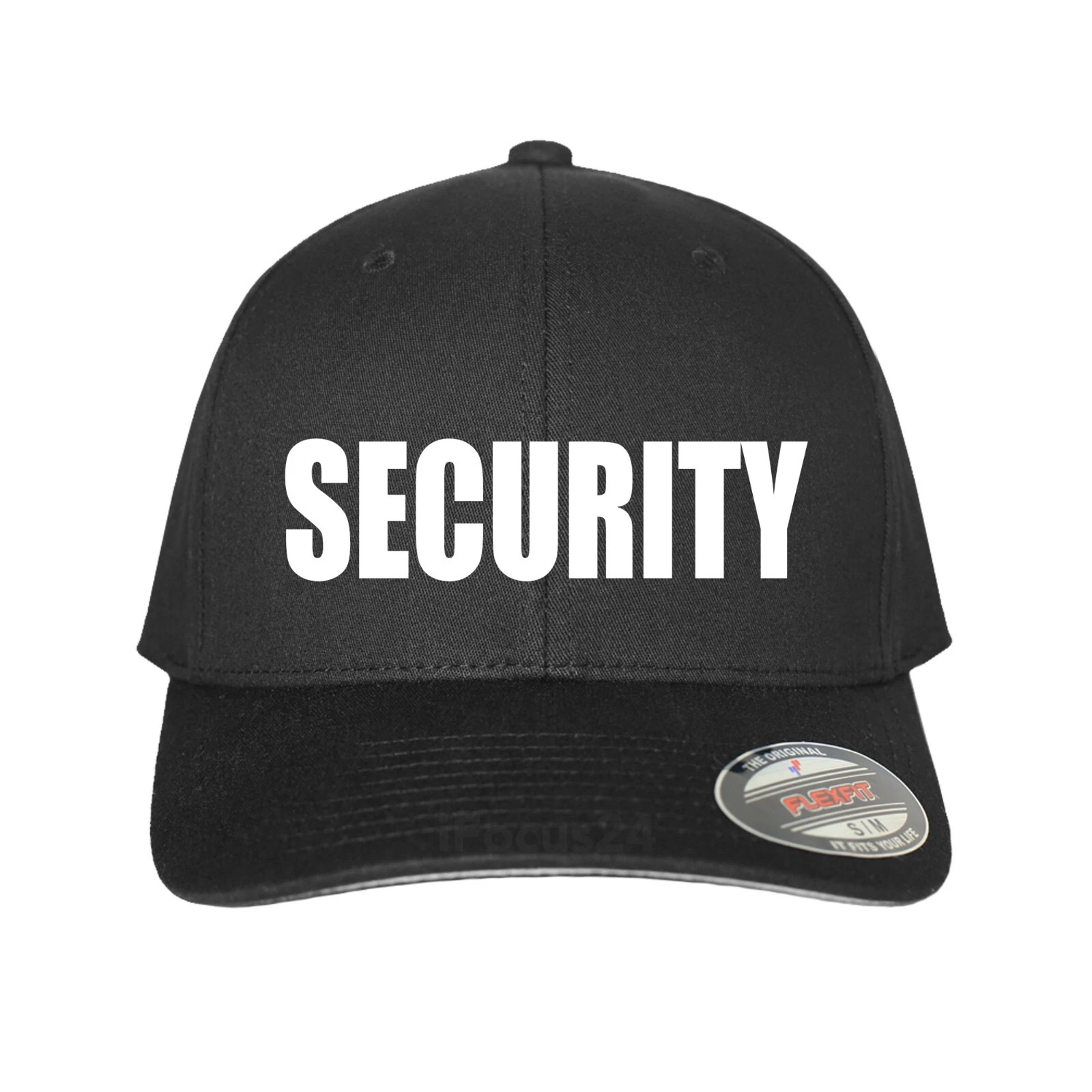 SECURITY Embroidered Logo Flag FlexFit Hat Premium Black Guard Baseball Cap