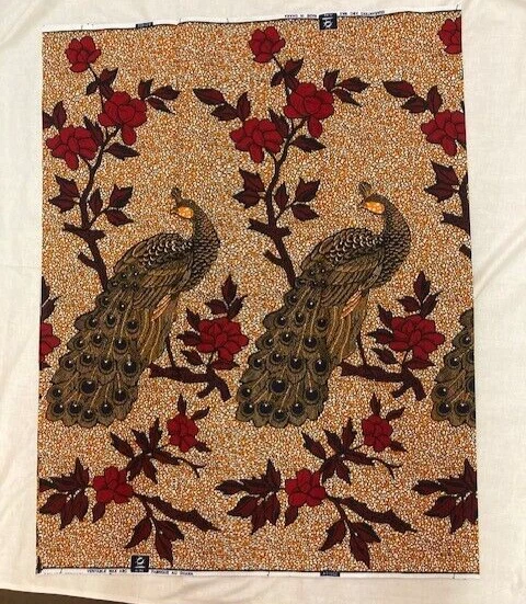 African Fabric Print 6 Yards Ankara 100% Cotton Orange and Red Pikok 🦚 - Image 2 of 4