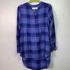 Anthropologie Holding Horses Halfpenny Blue Plaid High Low Hem Popover Tunic