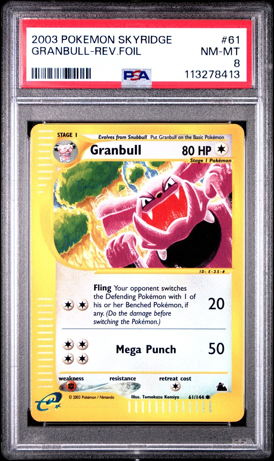 PSA 8 Granbull Reverse Holo 61/144 Skyridge 2003 Pokemon Card