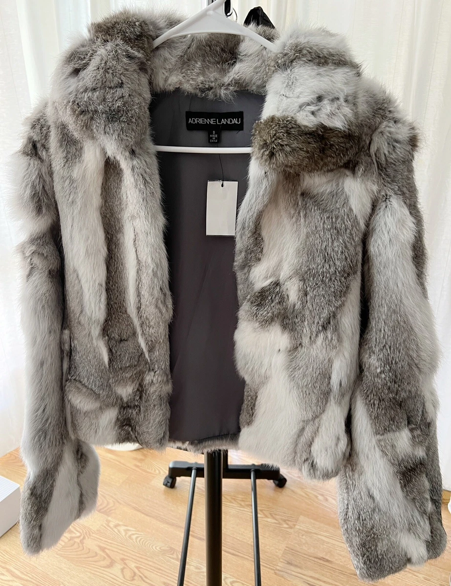 Adrienne Landau Fur Coat Grey White Tan Soft Pure Rabbit Wmn's S Jacket |  eBay