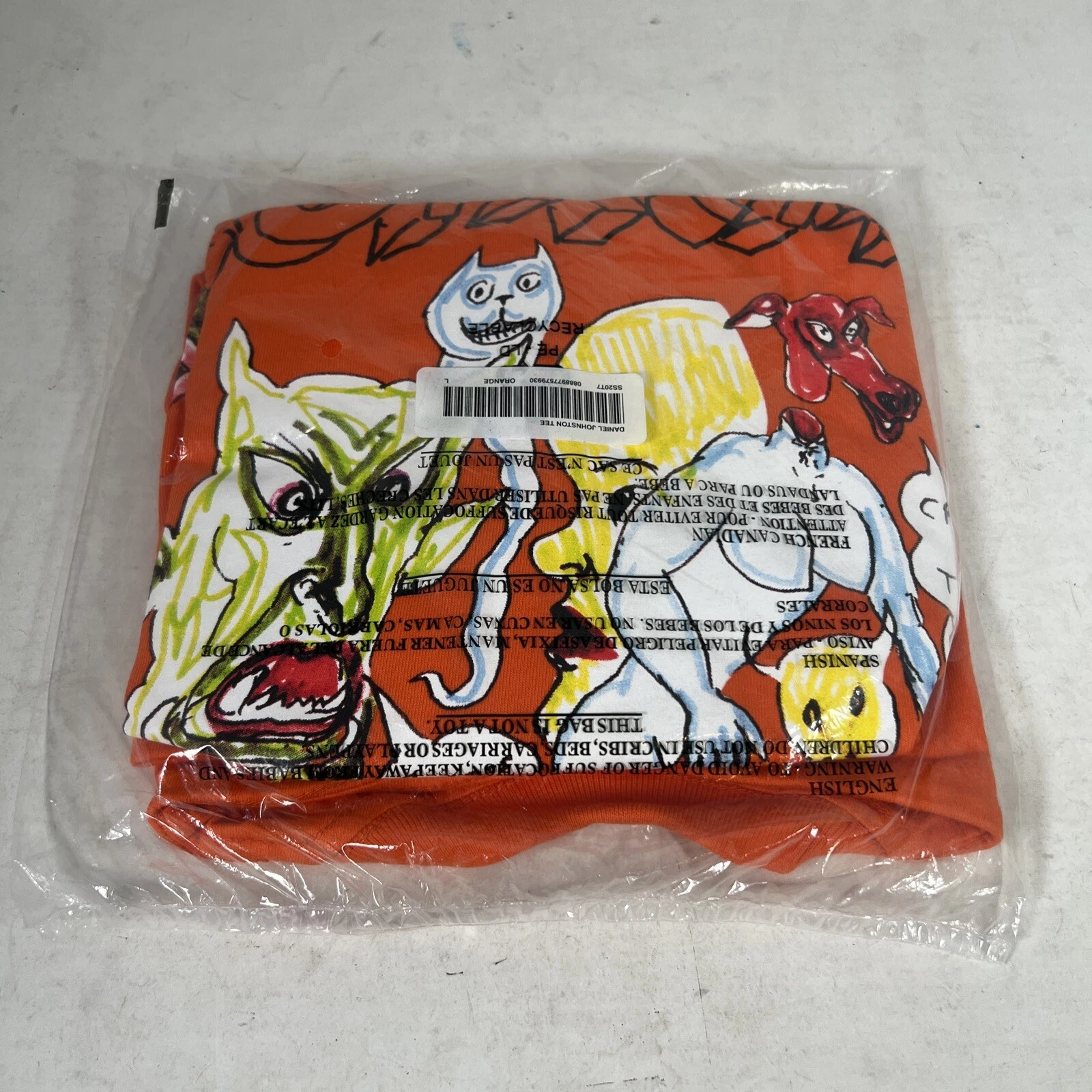 T shirt homme Supreme Daniel Johnston orange logo art L SS20 DS AUTHENTIQUE
