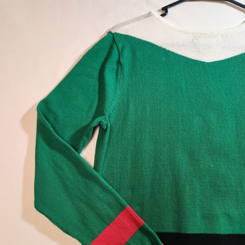 Nouveaux Womens Sweater Size Medium Green Christmas Elf Buttons Belt Long Sleeve - Picture 8 of 19