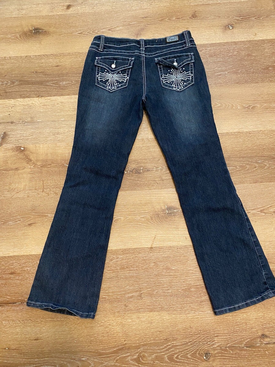 Earl デニム Earl Jean Women Size 4P Blue Slim Bootcut Rhinestones Flap
