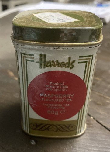 Vintage Harrods Tea Tin Sealed W/Raspberry Flavored Tea 50g 3” x 2” x 2" - Picture 4 of 6