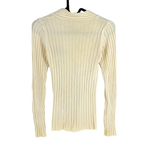 GUESS Women Beige Stretch V Neck Long Sleeves Top Size L - Picture 3 of 13