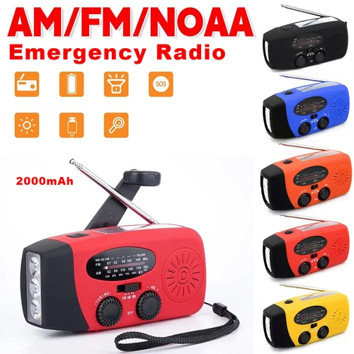 Hand Crank Emergency Solar Weather Radio 2000mAh Power Bank Charger Flash Light