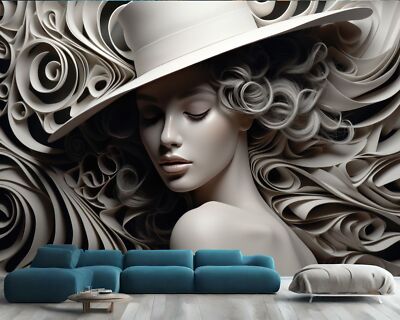 3D Relief Schönes Mädchen AI Kunst Tapete Wandbild Abnehmbar Abziehbar Abziehen & Kleben