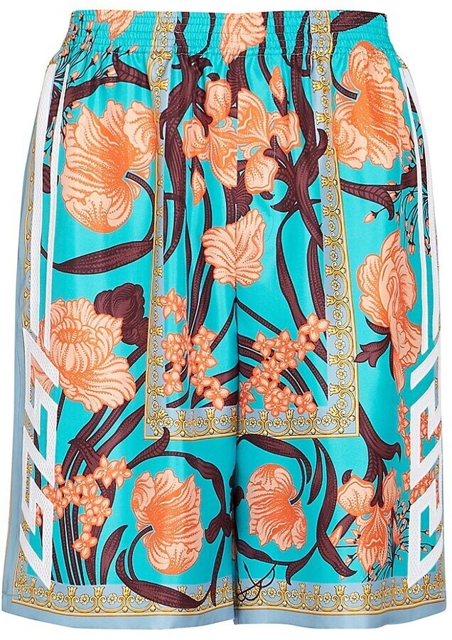 Versace Men's Turquoise Acid Bouquet Silk Shorts Size 32(IT48