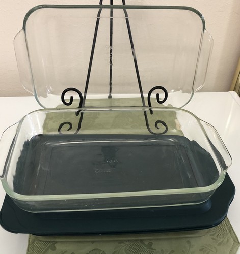 3. - Pyrex 2qt Rectangle Glass Dishes W/ Handles 1 Green Lid For Dishes 11x7x1.5 - Picture 2 of 3
