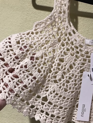 LF Millau Crochet Knitted Crop Top Tank Natural Boho Festival Concert Sz M b3 - Picture 4 of 5