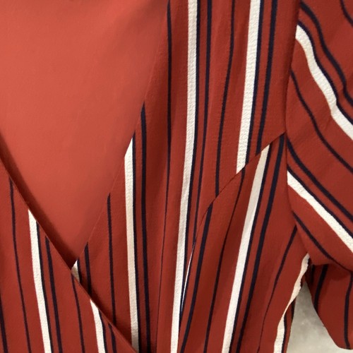 Charlotte Russe Mini Dress Woman's L Red Striped Button Up Front Tie Low V Neck - Picture 6 of 12