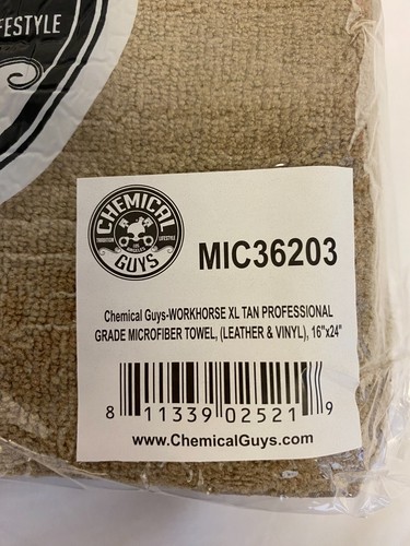 Chemical Guys Workhorse XL Tan Professional Grade Microfiber Towel 16"x24" - Picture 2 of 2