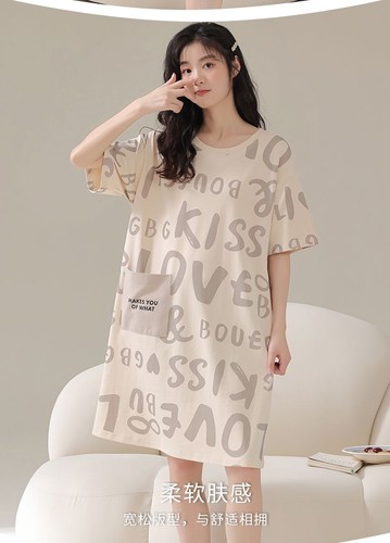Shirt Kleid Baumwolle kurzärmelig Homewe Damen 100 % Baumwolle Pyjama Nachtwäsche Schlaf - Bild 14 von 34