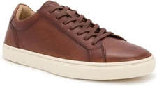 Vince Camuto Cowon Cognac Cow Analine Brown Leather Court Sneaker Men’s 12 M NEW
