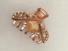Vintage Superb Rose gold rhinestone hair clip 2.25"L
