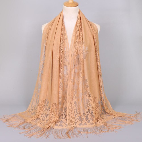 Women Lace Floral Print Triangle Tassel Shawl Muslim Scarves Tippet Head Wrap - Picture 12 of 33