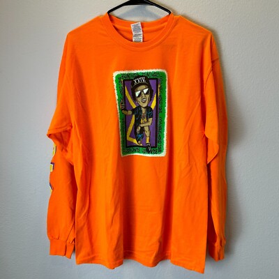 Bruno Mars 24k Magic World Tour Size LARGE - 2018 Tee Orange T-Shirt Long Sleeve