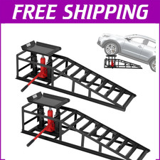 2 Pcs Heavy Duty Auto Car Truck Service Ramps Lifts Hydraulic Lift 5 ton Jack